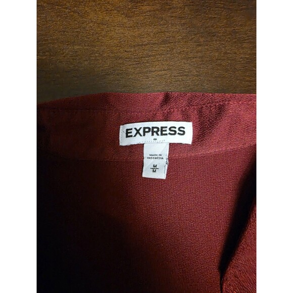 Express Portofino Blouse Button Down Roll Tab Long Sleeve Shirt M Career Red - Picture 2 of 8